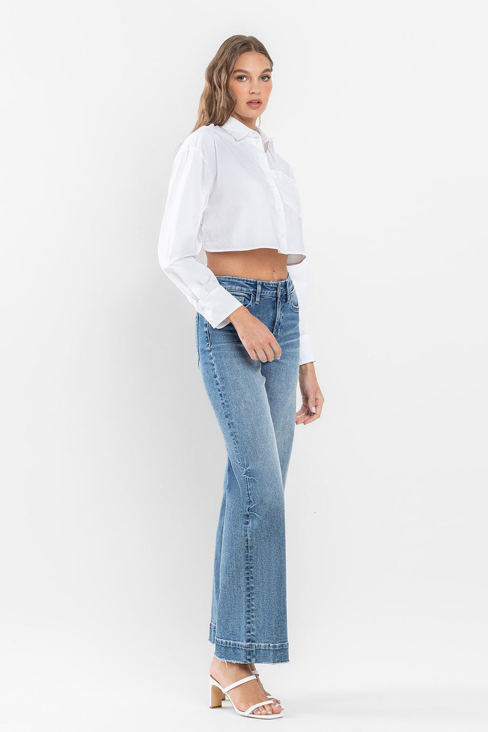 Curvy High Rise Wide Leg with Trouser Hem Detail Jeans