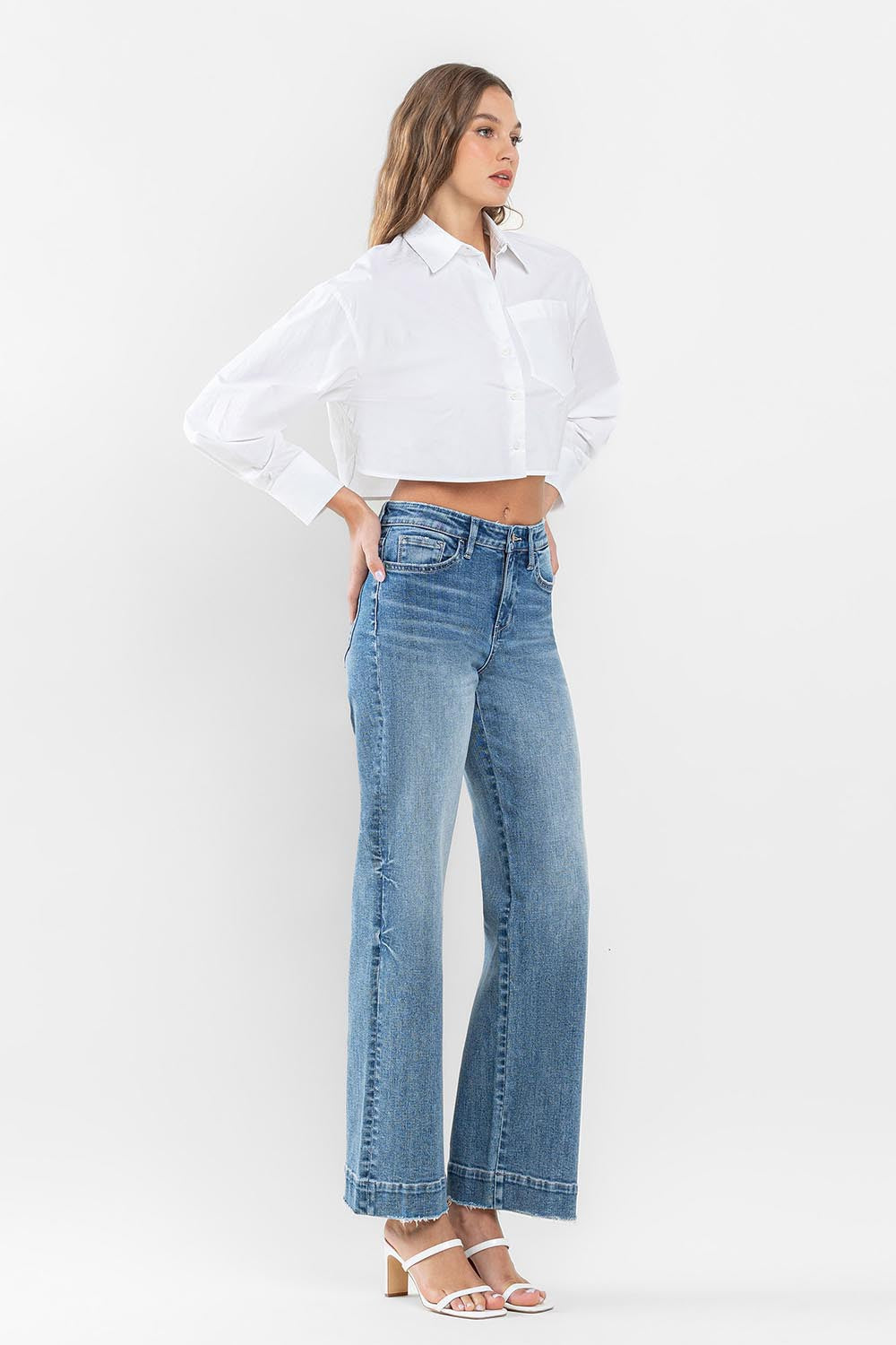 Curvy High Rise Wide Leg with Trouser Hem Detail Jeans