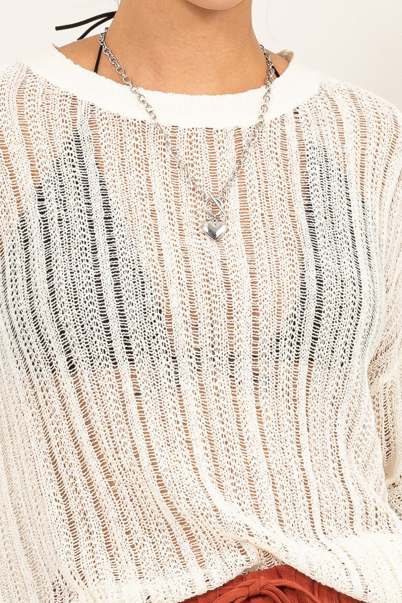 Knit See Through Drop Shoulder Sweater
