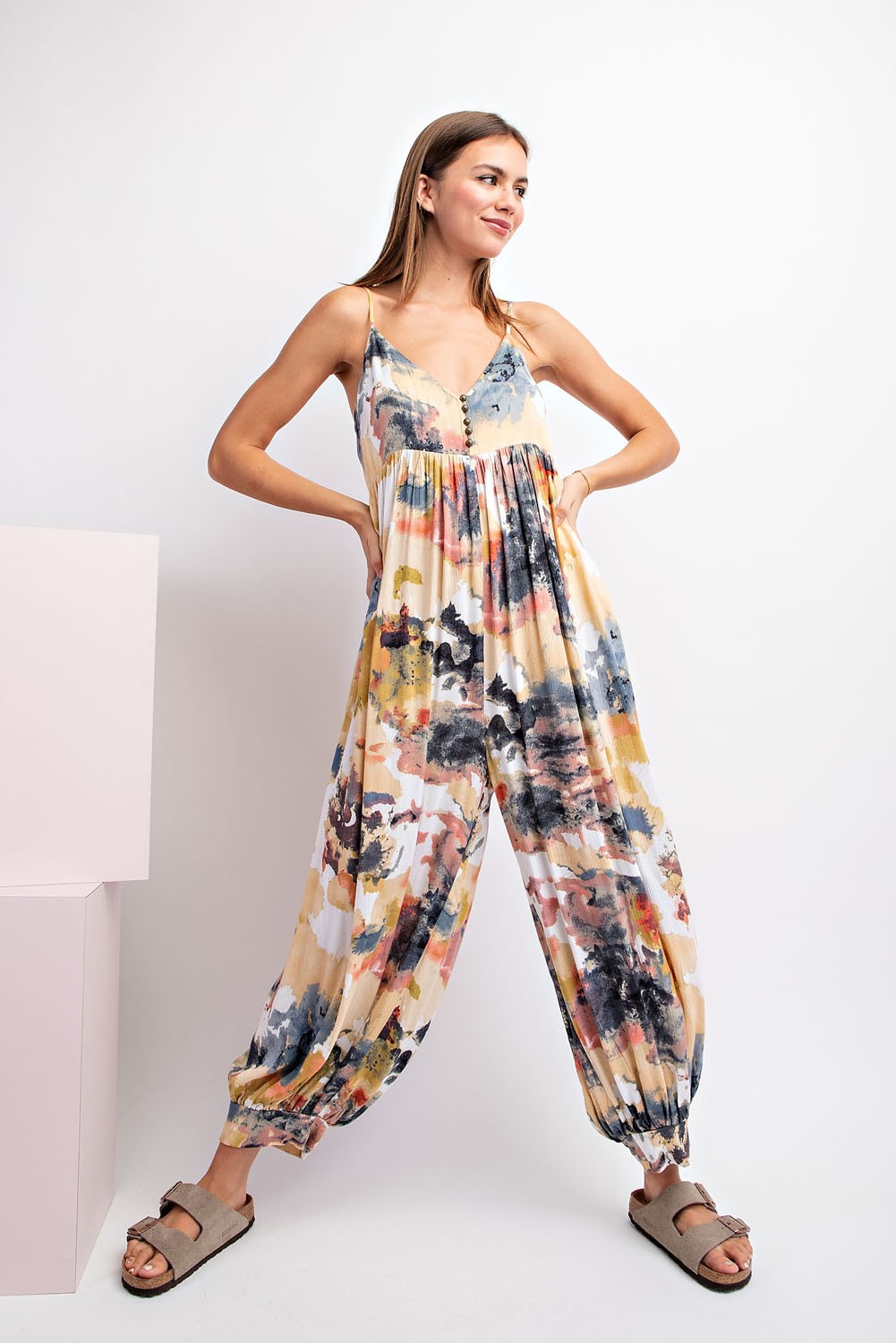 Tie Dye Jumpsuit in Mustard