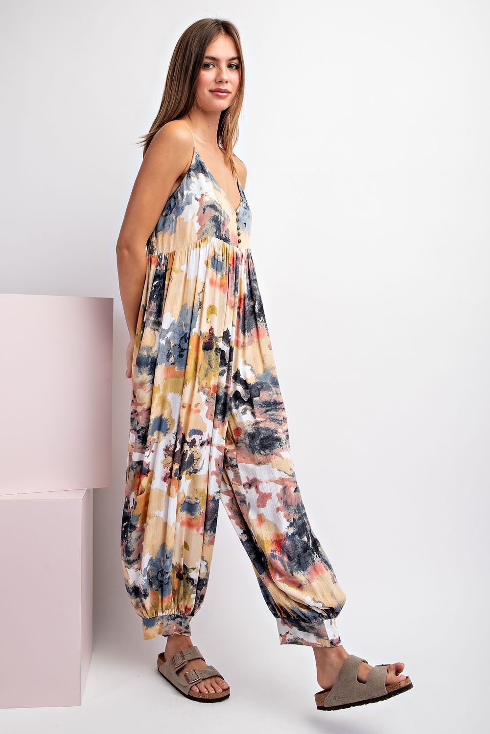 Tie Dye Jumpsuit in Mustard