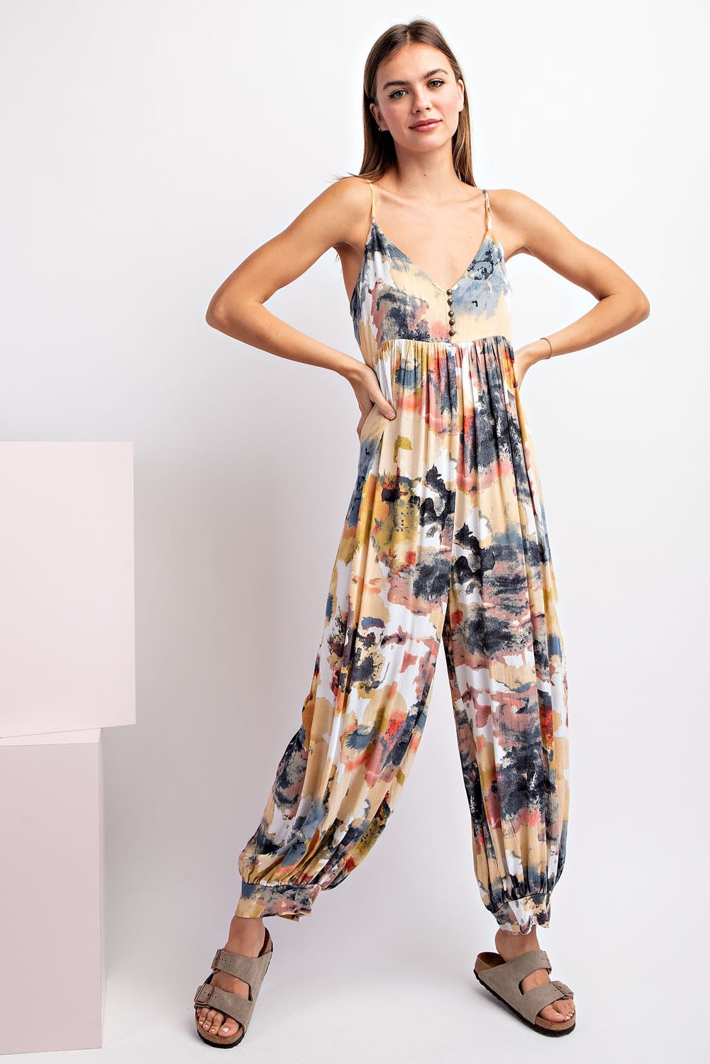 Tie Dye Jumpsuit in Mustard