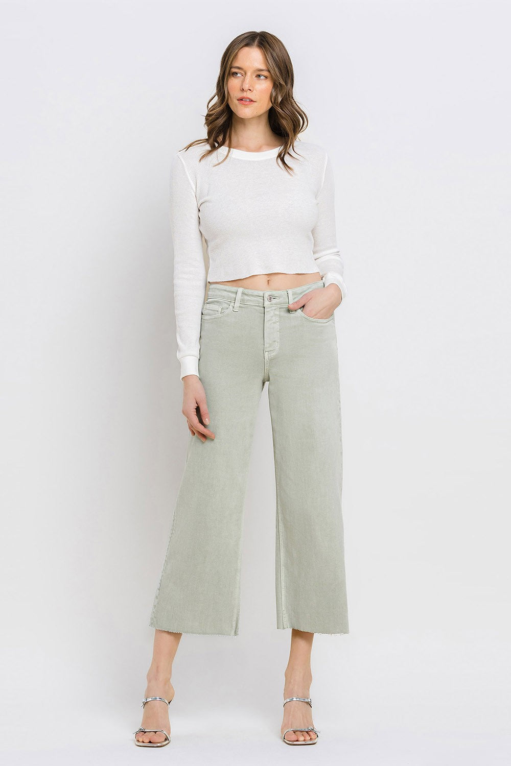 High Rise Crop Wide Leg Jeans in Desert Sage – ALLUV PLACE