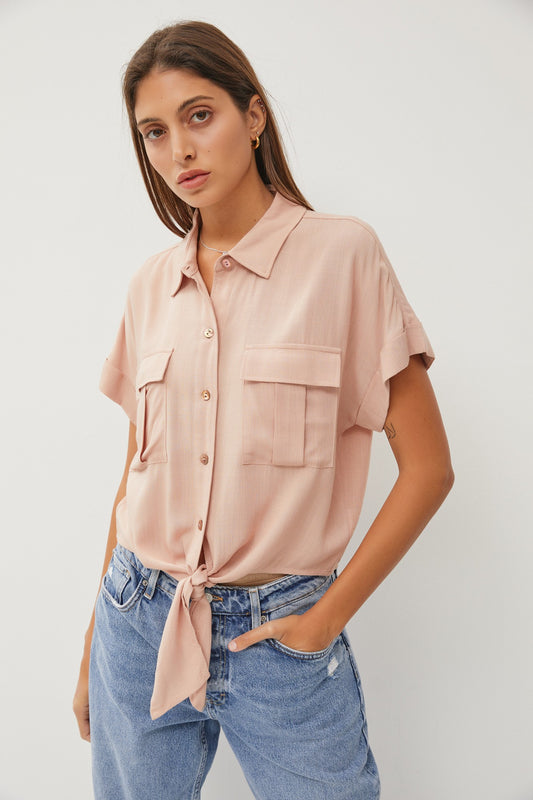 Tie Front Button Down Top