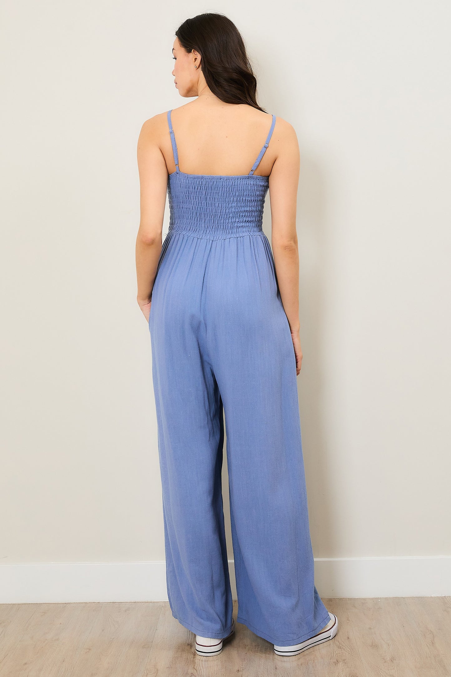 The Trudy Smocked Jumpsuit in Blue