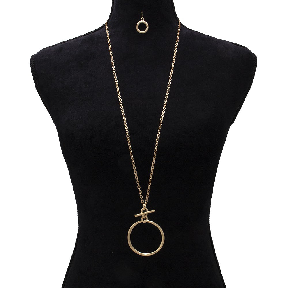 Long Gold Round Pendant