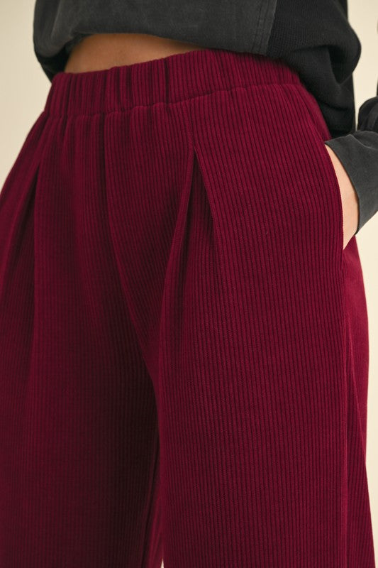 High-waisted Pleated Corduroy Pants