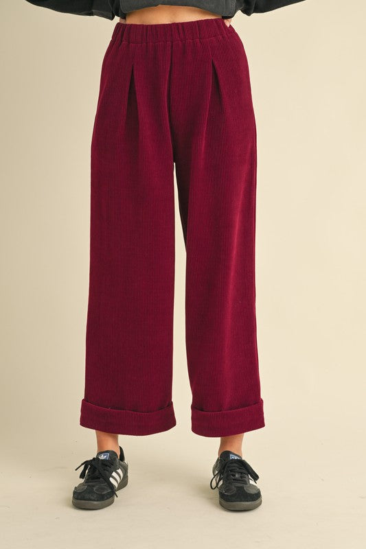 High-waisted Pleated Corduroy Pants