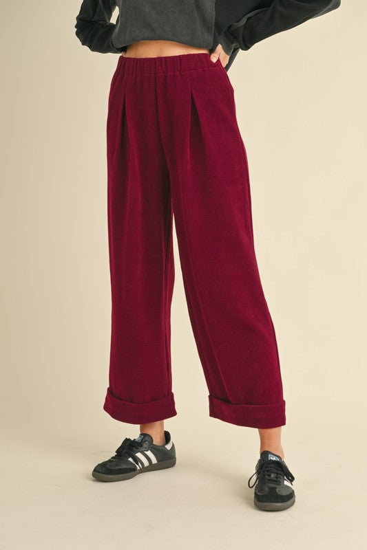 High-waisted Pleated Corduroy Pants