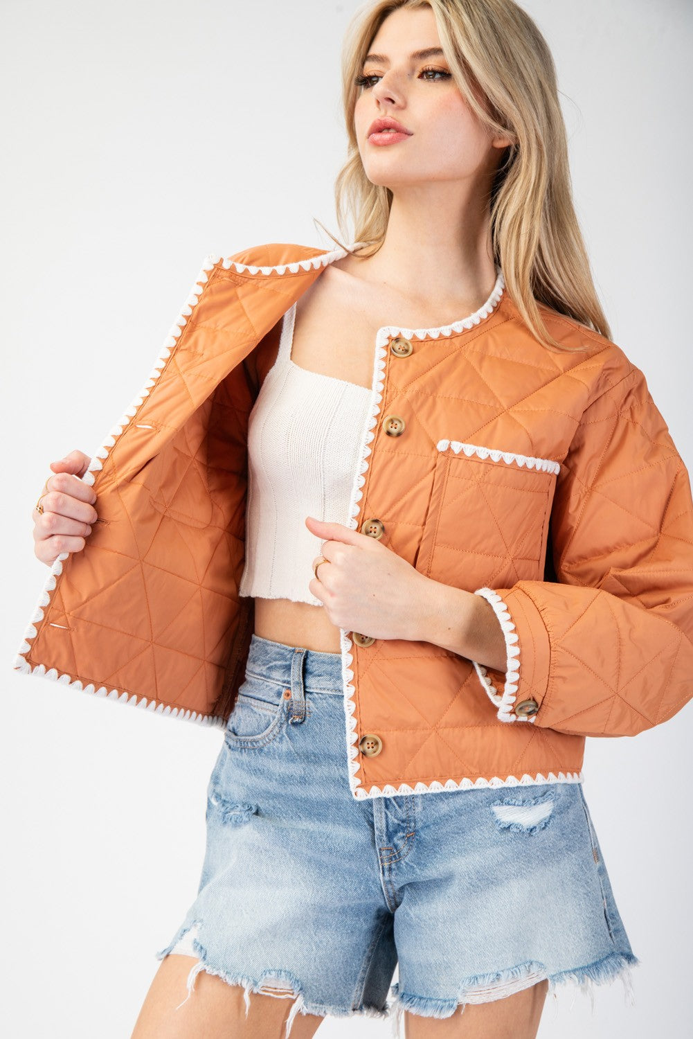 Scallop Trim Quilted Jacket