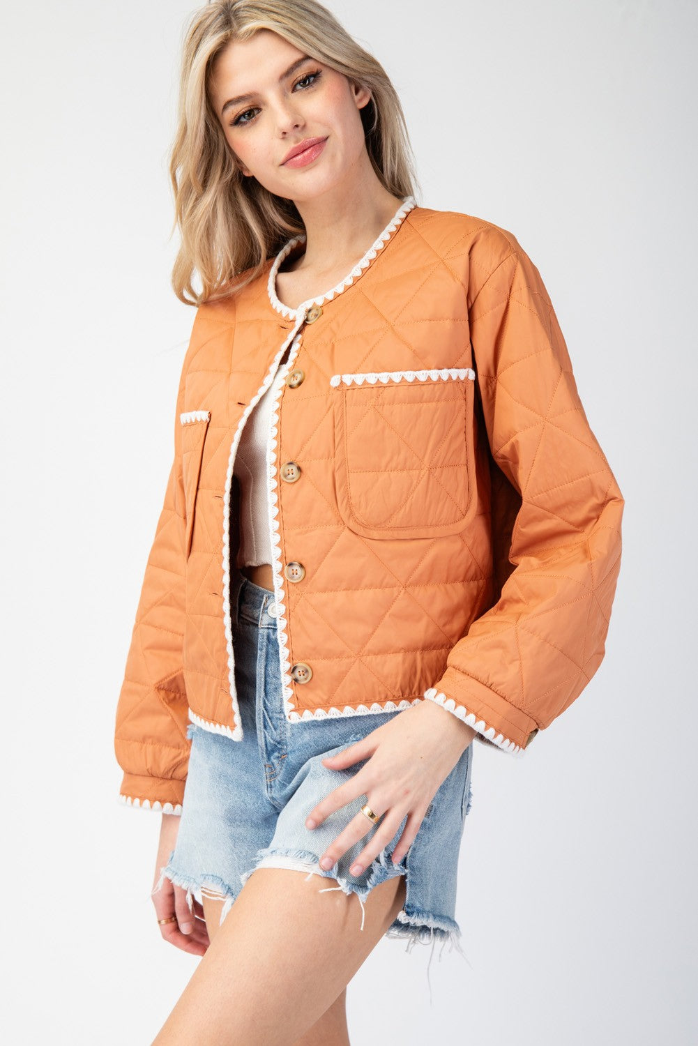 Scallop Trim Quilted Jacket