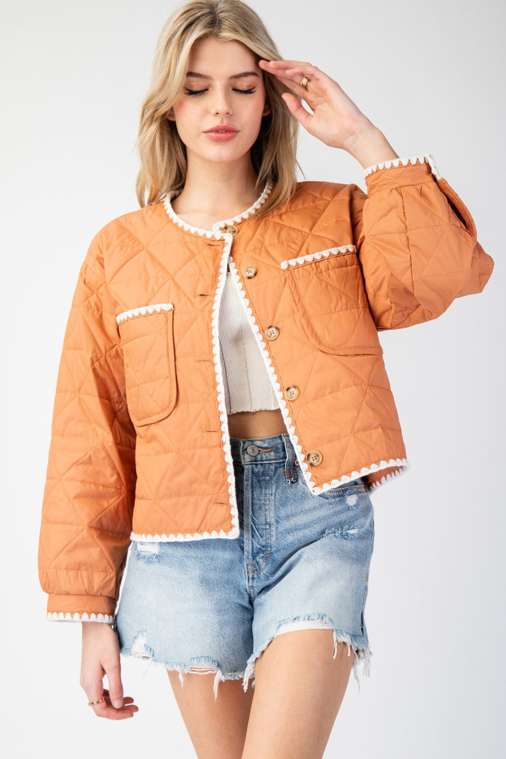 Scallop Trim Quilted Jacket