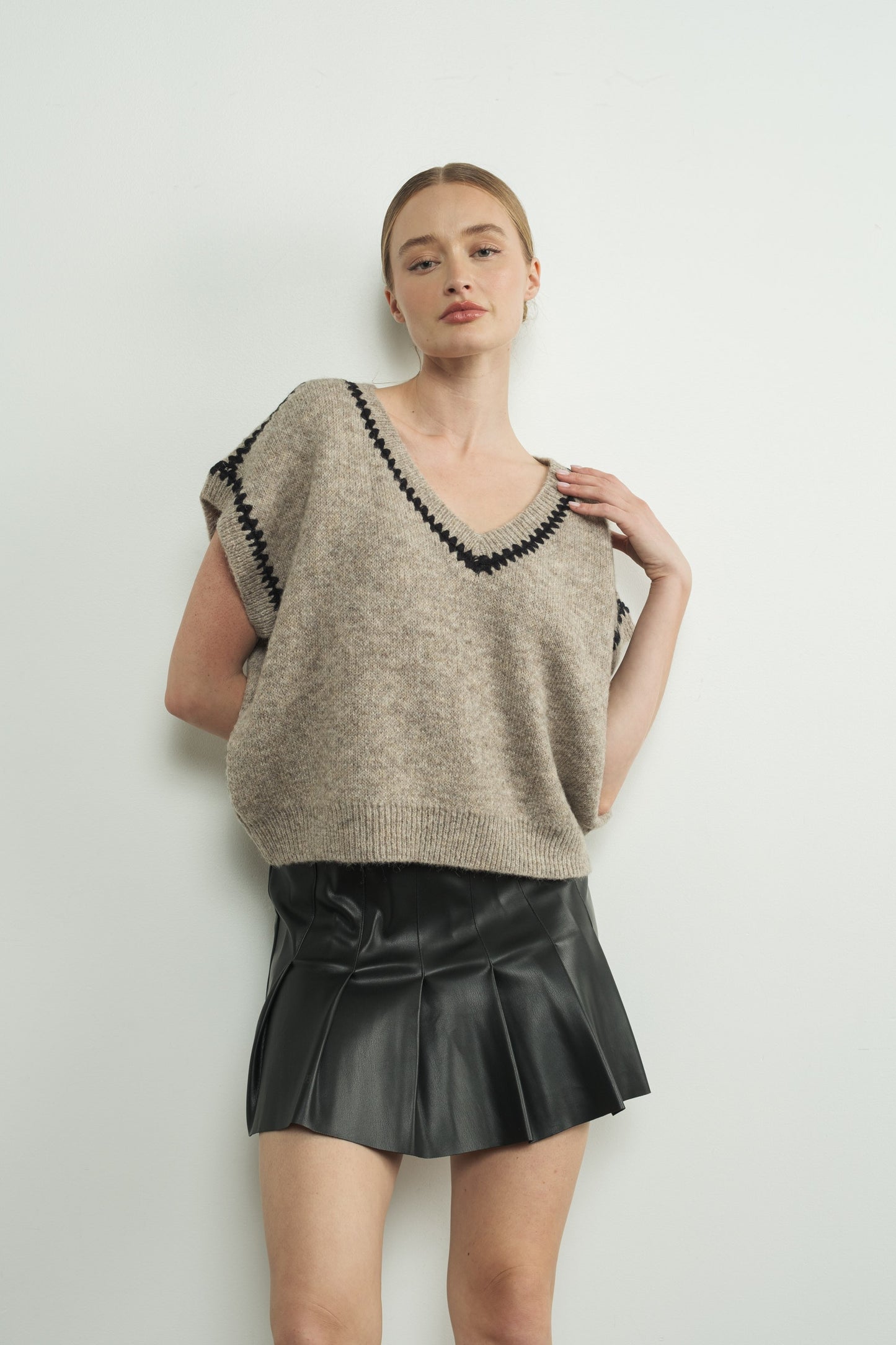 Embroidered V-Neck Sweater Vest