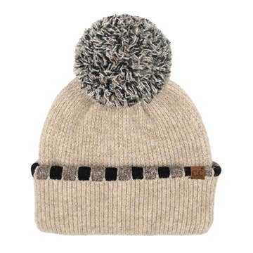 Neutral Horizontal Stripe Cuffed C.C Pom Beanie