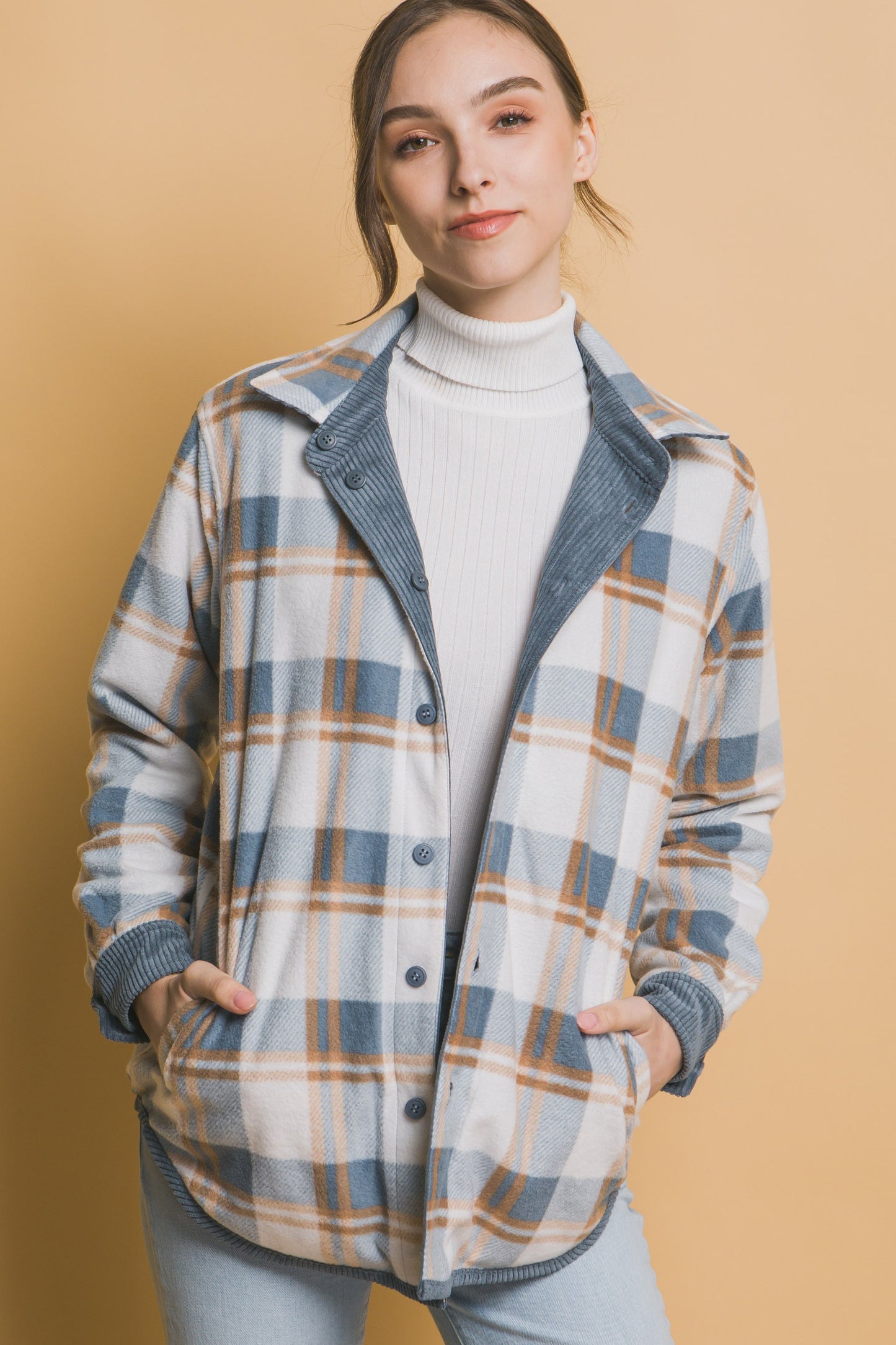 Corduroy Reversible Shacket in Blue Stone