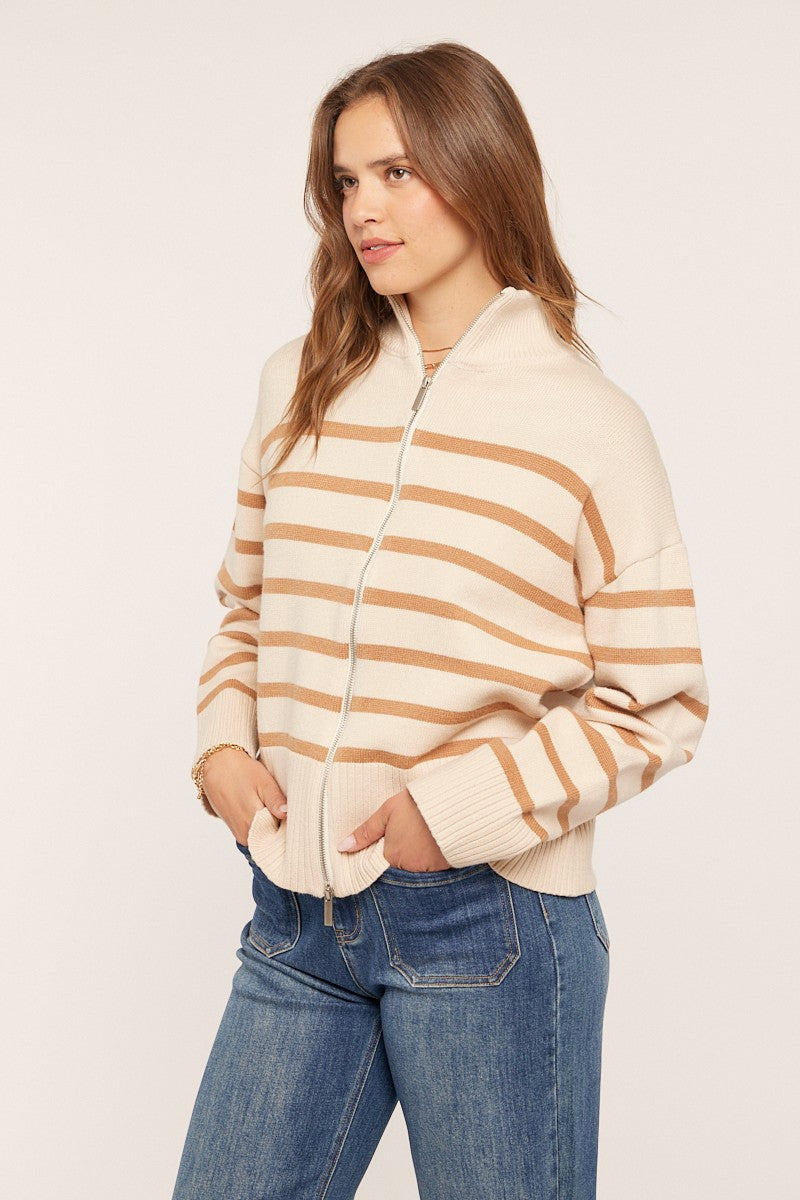 Stripe Zip Up Sweater