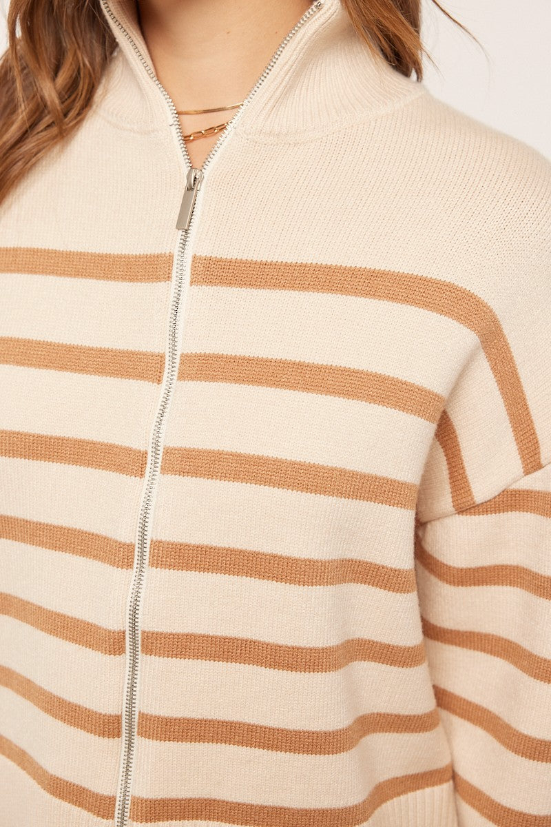 Stripe Zip Up Sweater