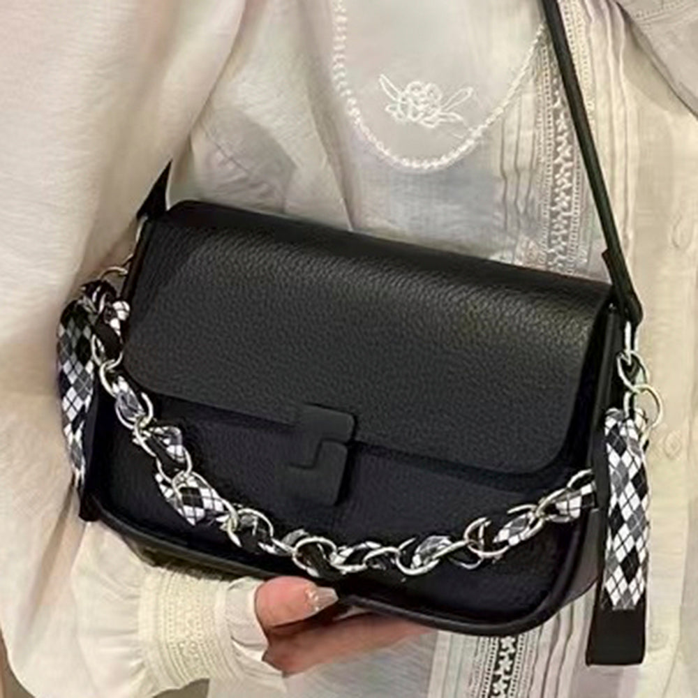 Textured Vegan Crossbody with Chain Strap
