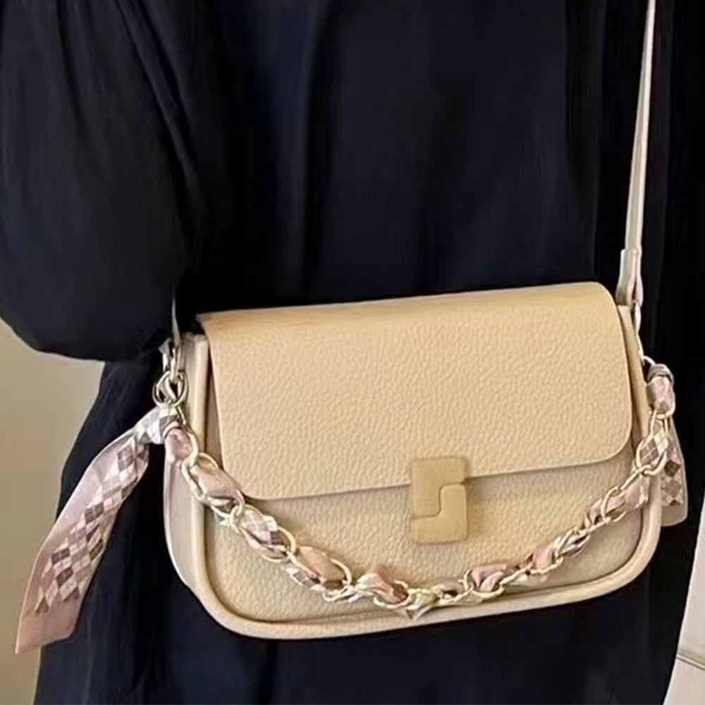 Textured Vegan Crossbody with Chain Strap