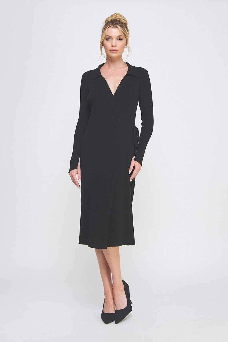 Black wrap sweater dress on sale