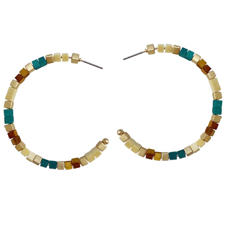 Cube Bead Open Hoop Earrings