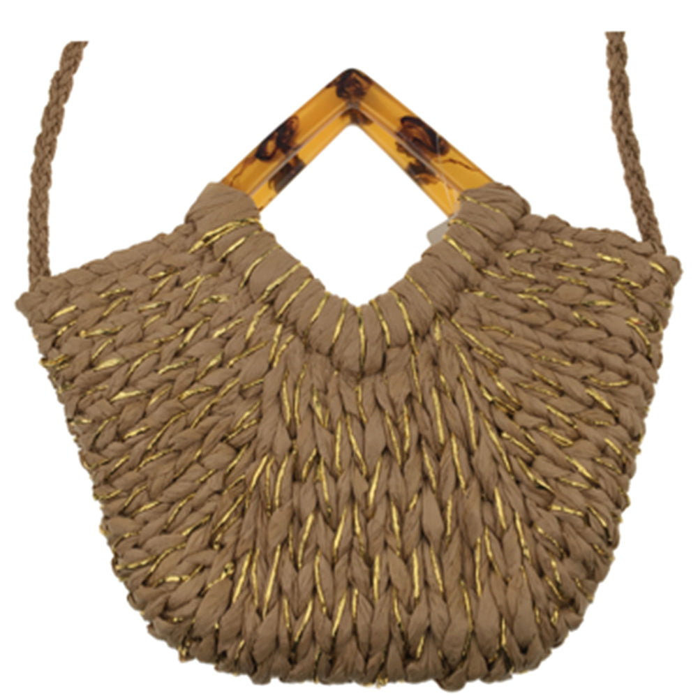 Straw Metallic Triangle Handle BAg