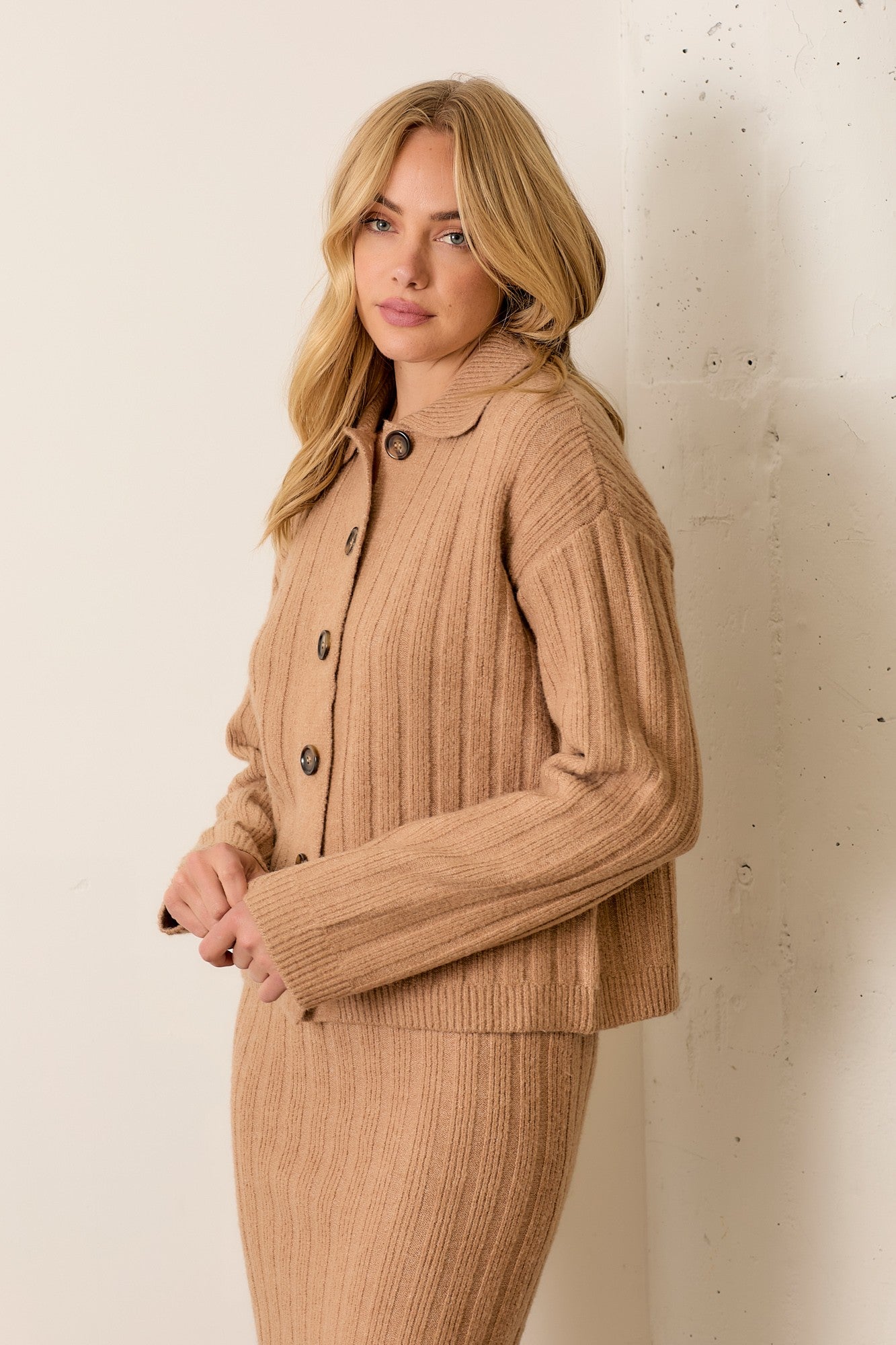 Ribbed Button Sweater