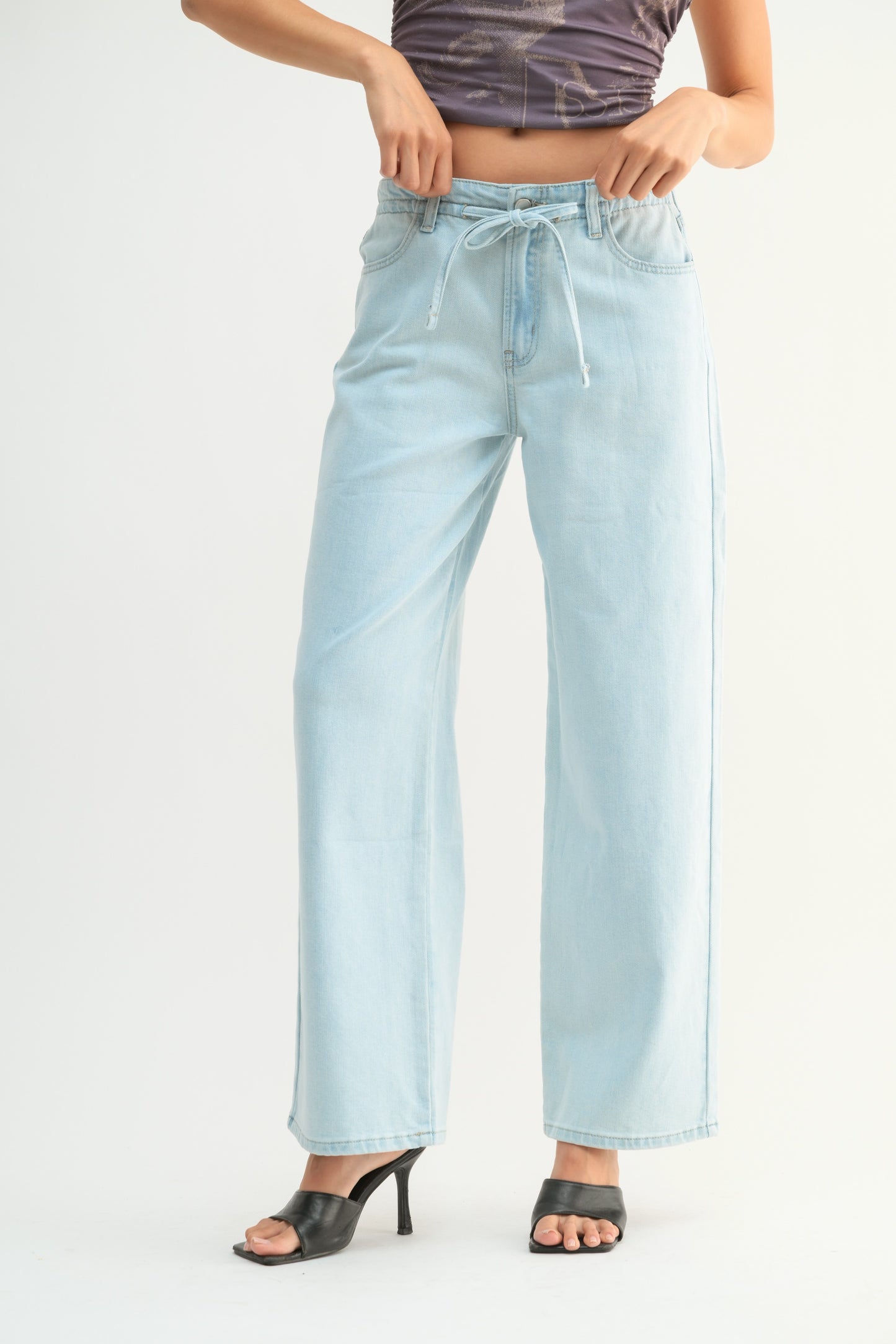 Wide Leg Drawstring Jeans