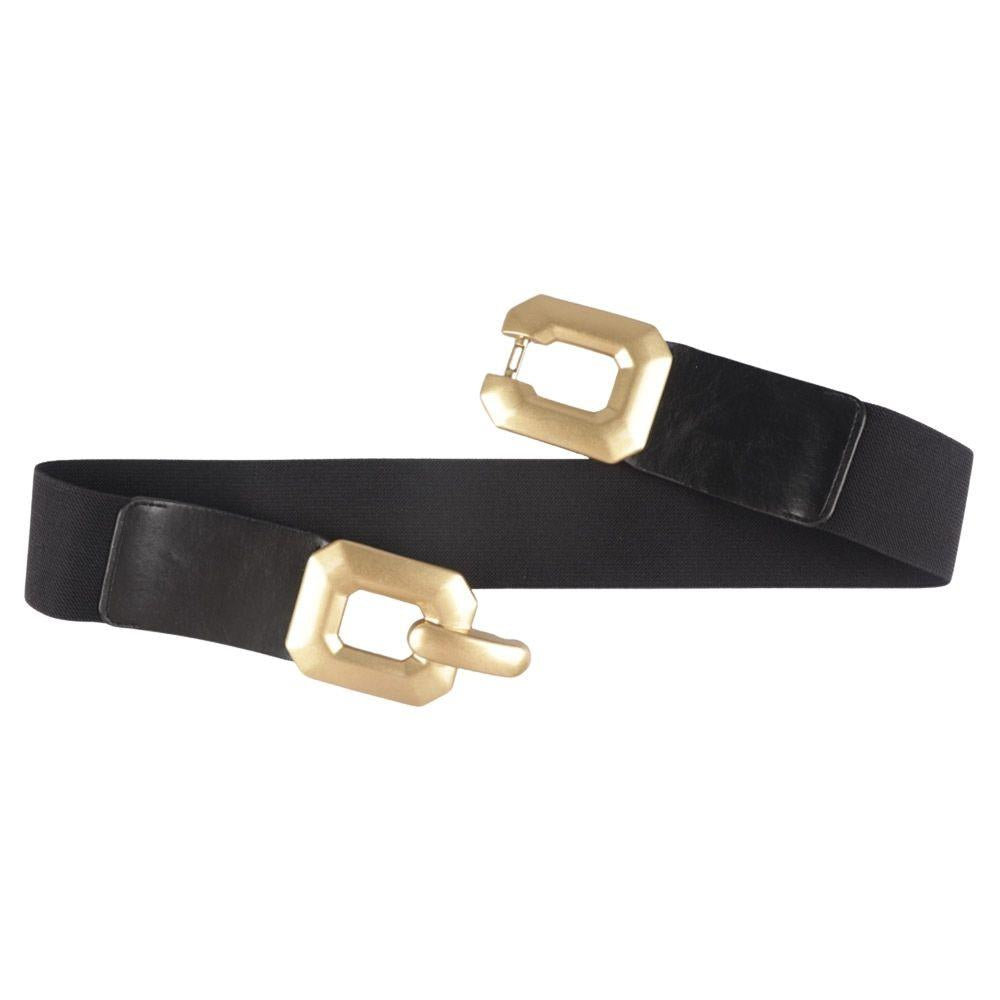 Wide Stretch Belt with Oversized Gold Buckle