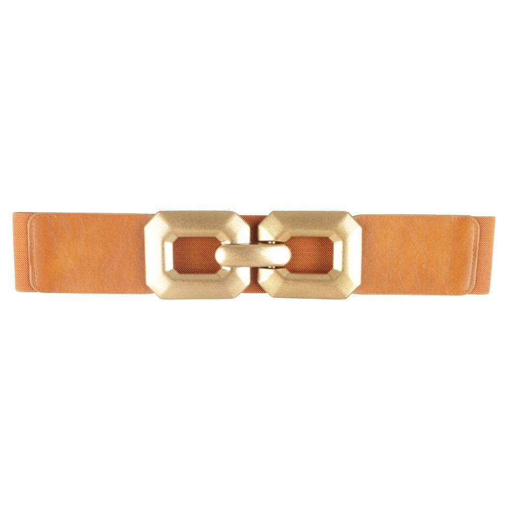 Wide Stretch Belt with Oversized Gold Buckle
