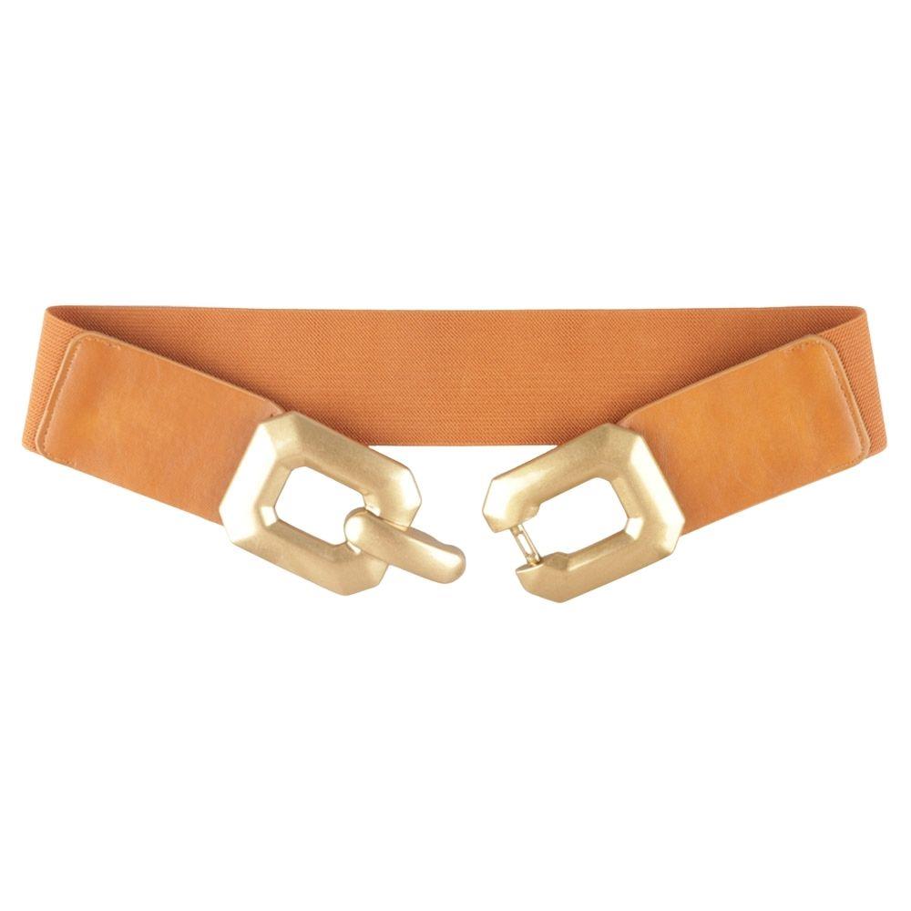 Wide Stretch Belt with Oversized Gold Buckle