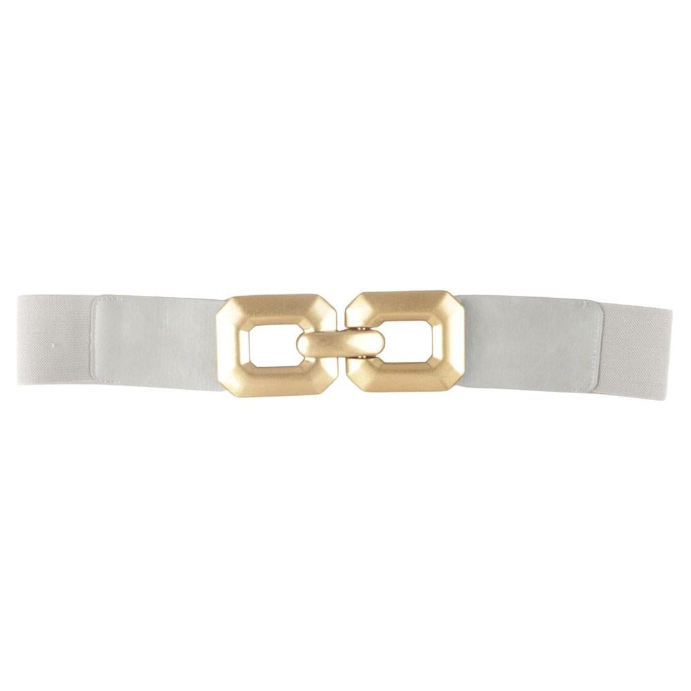 Wide Stretch Belt with Oversized Gold Buckle