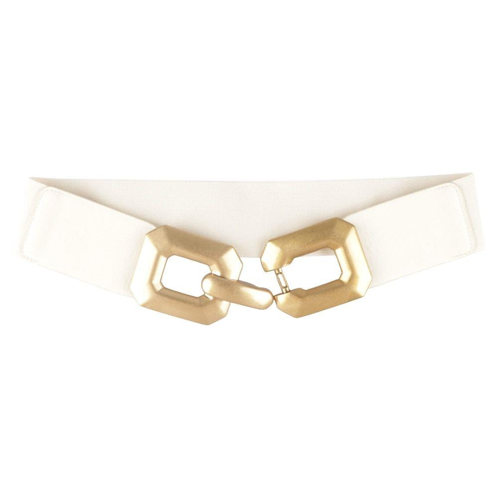 Wide Stretch Belt with Oversized Gold Buckle
