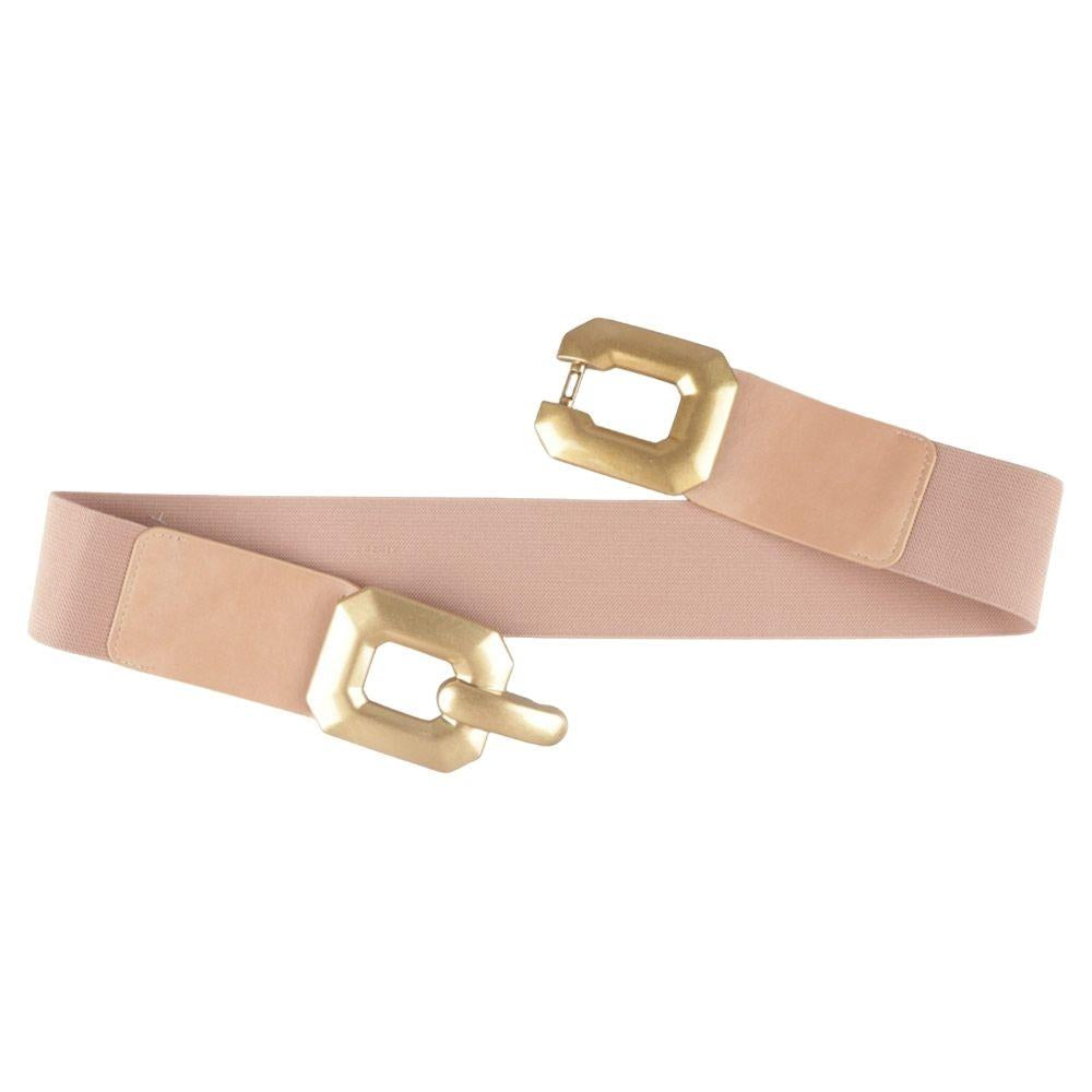 Wide Stretch Belt with Oversized Gold Buckle