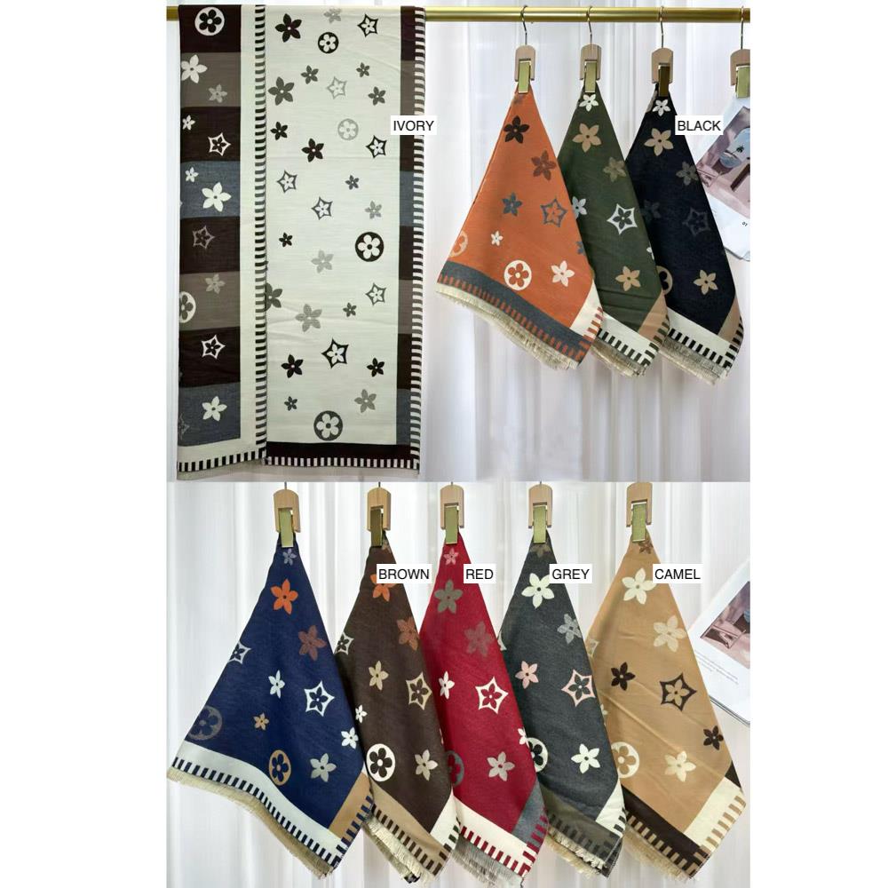 Monogram Floral Border Jacquard Scarf