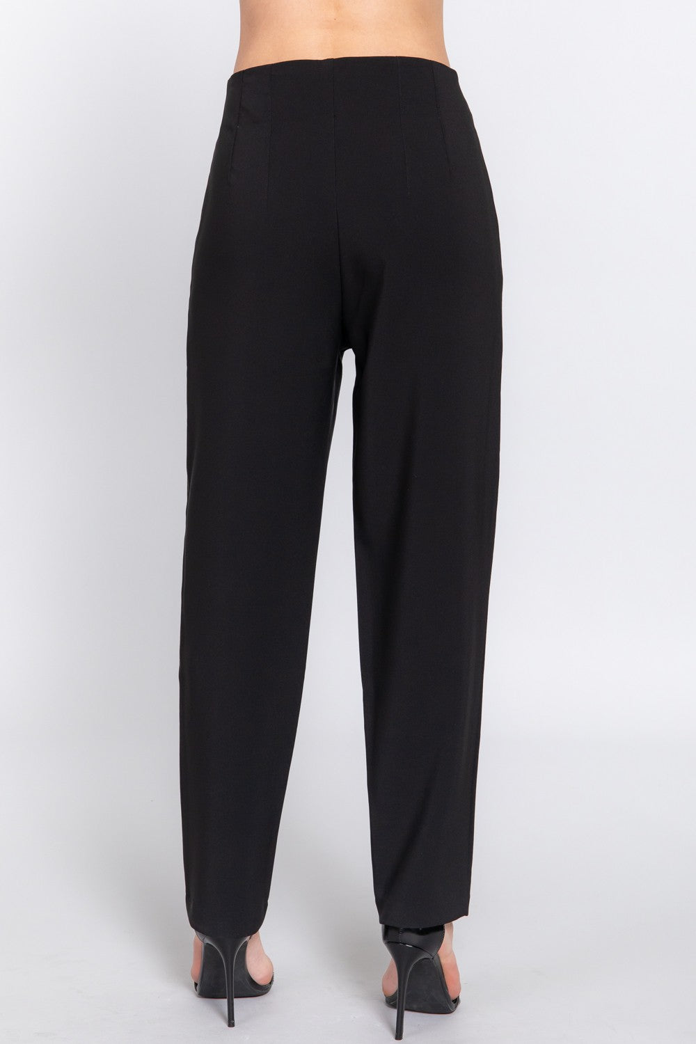 High Waist Pintuck Detail Pants in Black