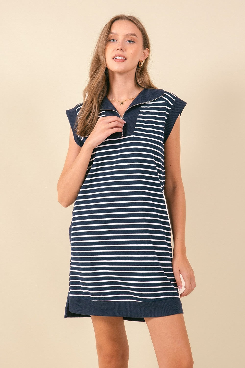 Striped French Mini Dress W/ Side Pockets