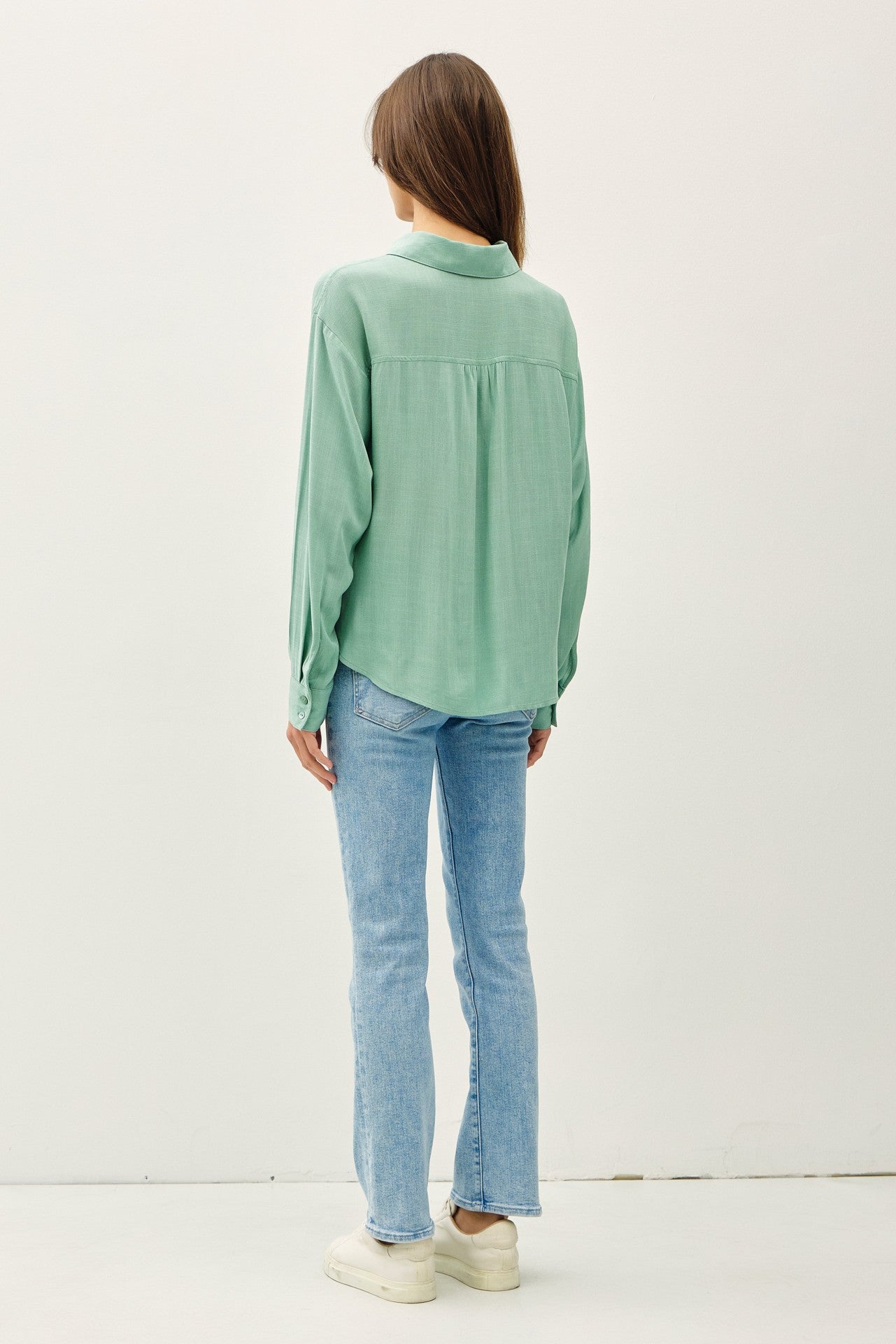 Roll Up Hem Detail Top in Spearment