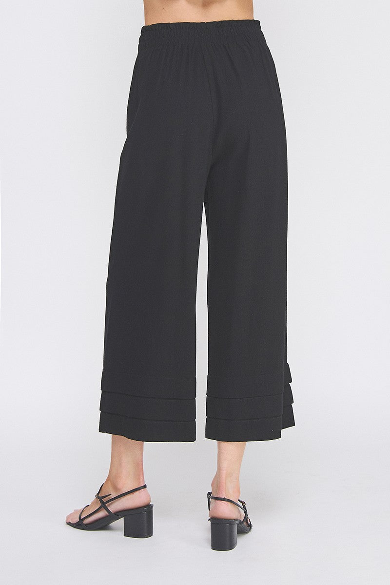 Elastic Ruffle Waist Ankle Pants