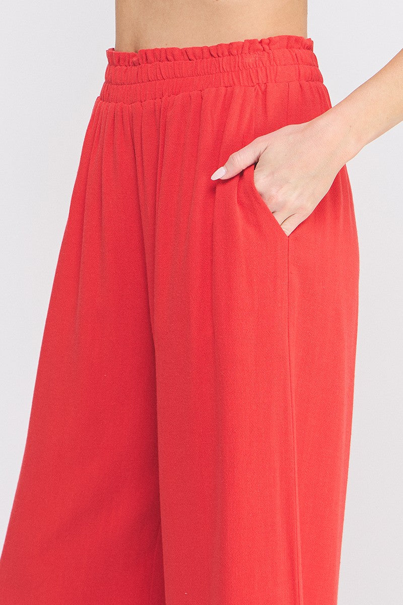 Doube Hem Detail Ankle Pants in Red