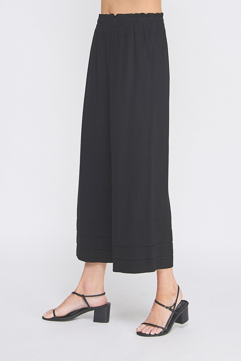 Elastic Ruffle Waist Ankle Pants