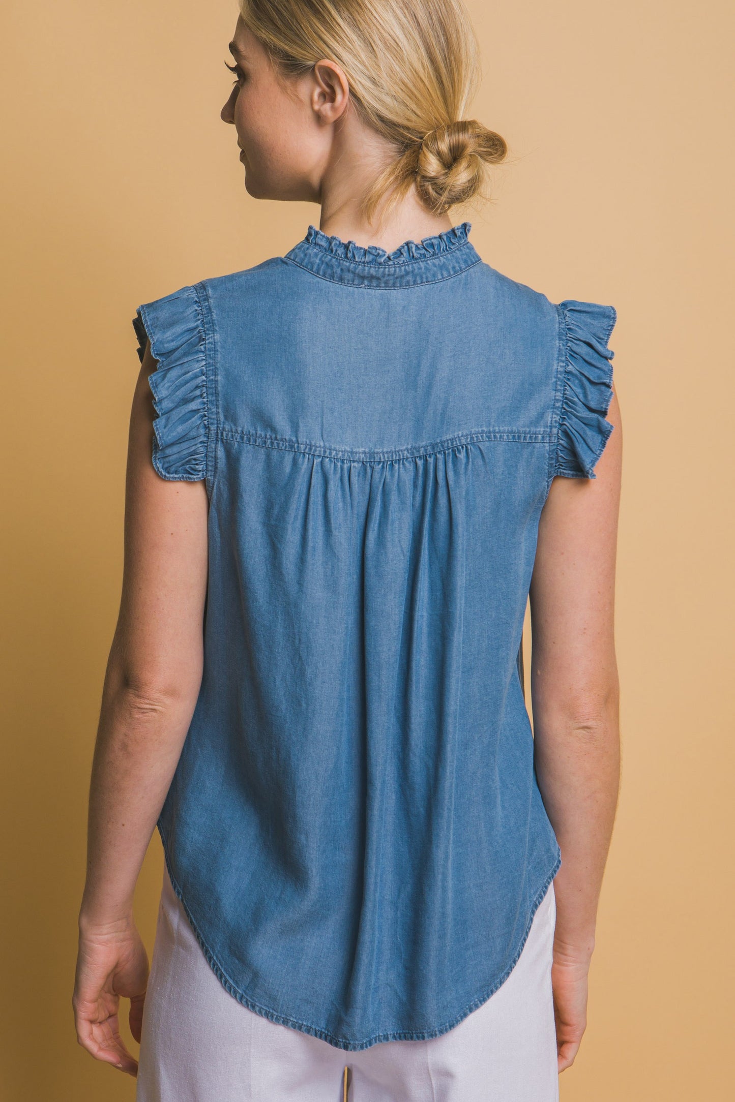 Tencel Ruffle Sleeve Top