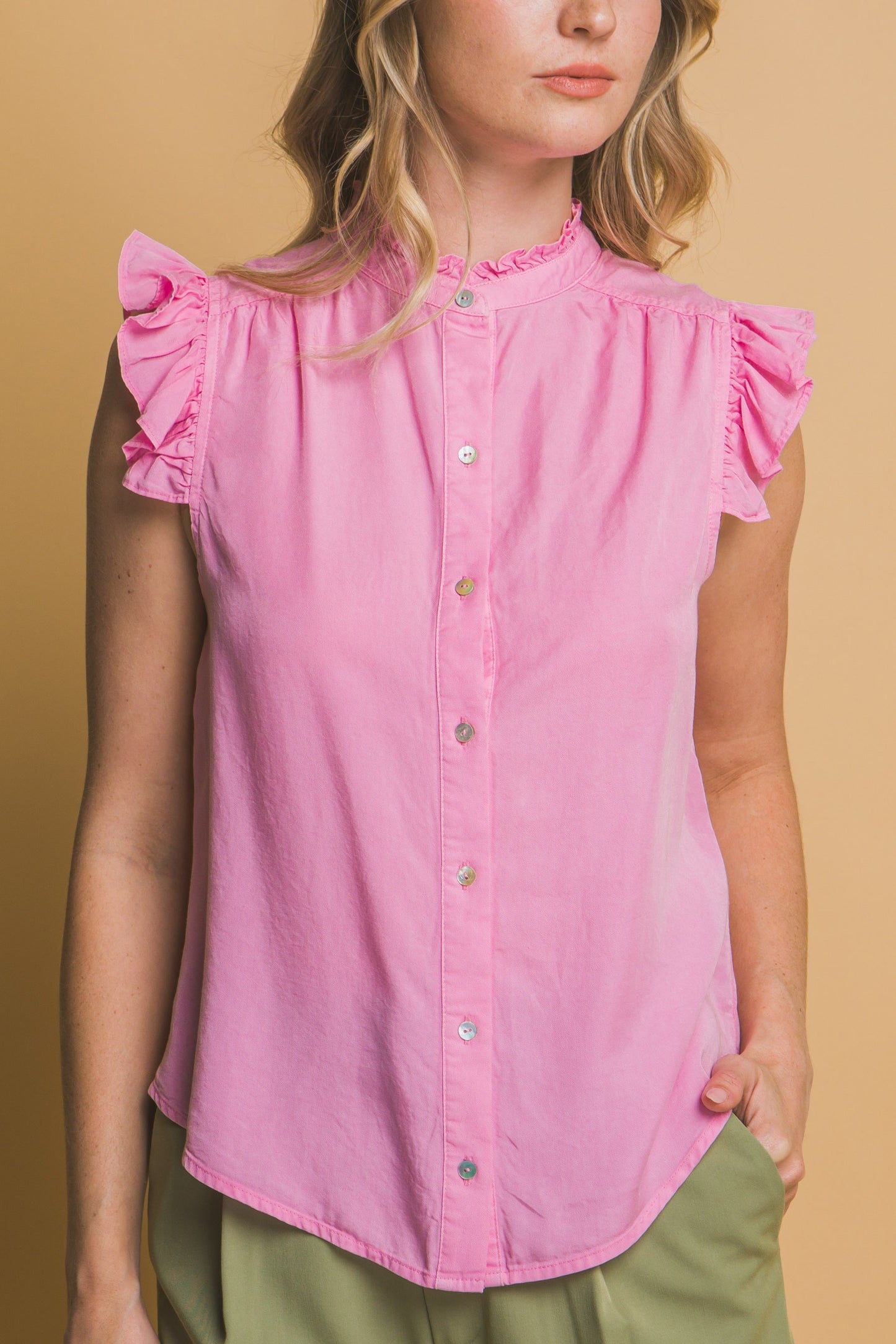 Tencel Ruffle Sleeve Top
