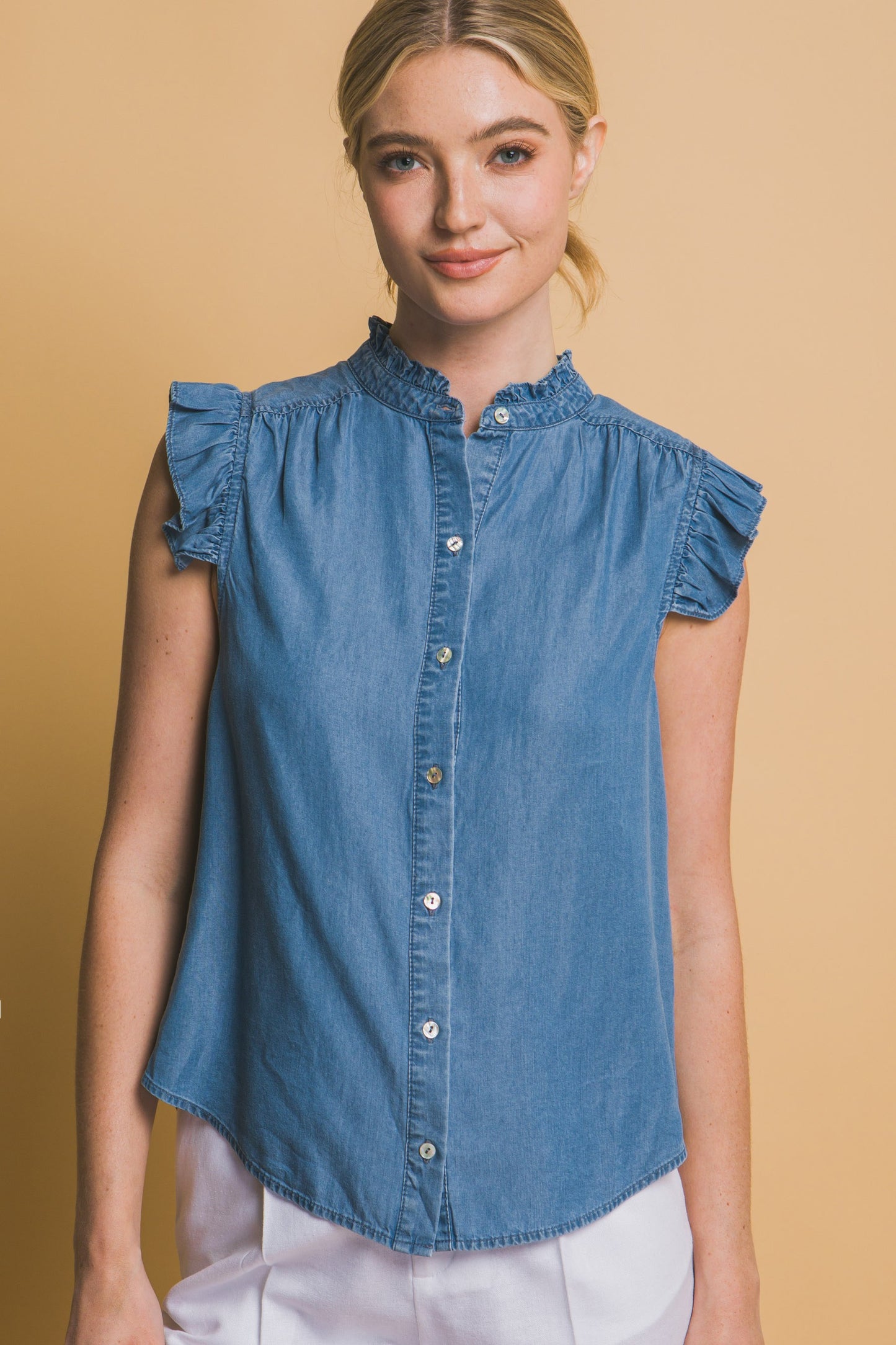 Tencel Ruffle Sleeve Top