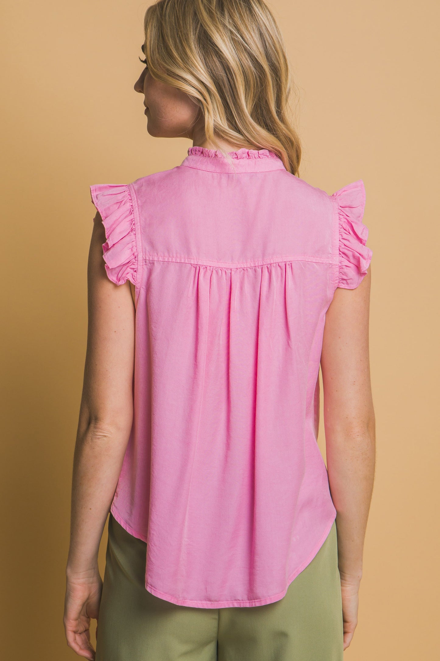 Tencel Ruffle Sleeve Top