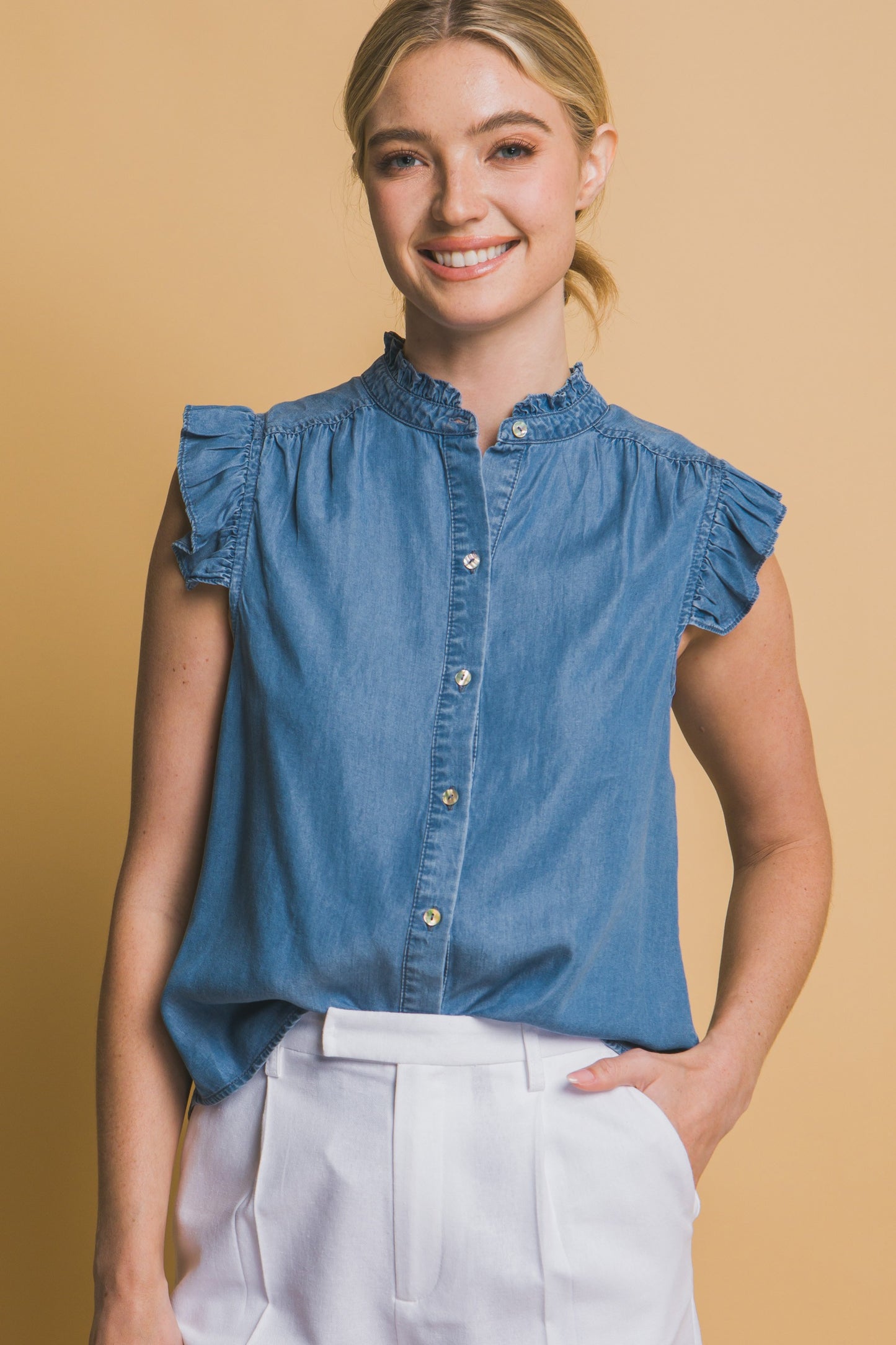 Tencel Ruffle Sleeve Top