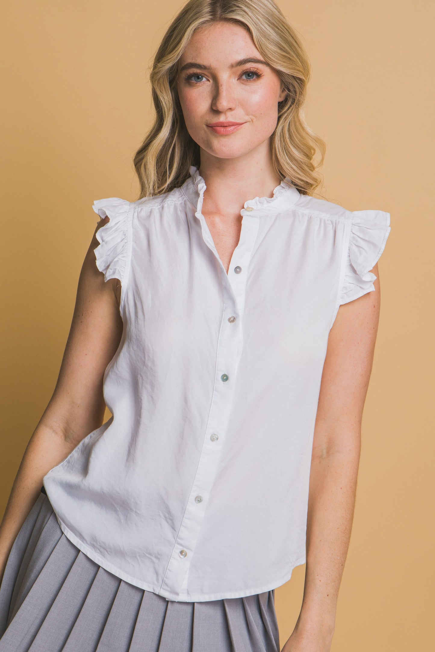 Tencel Ruffle Sleeve Top