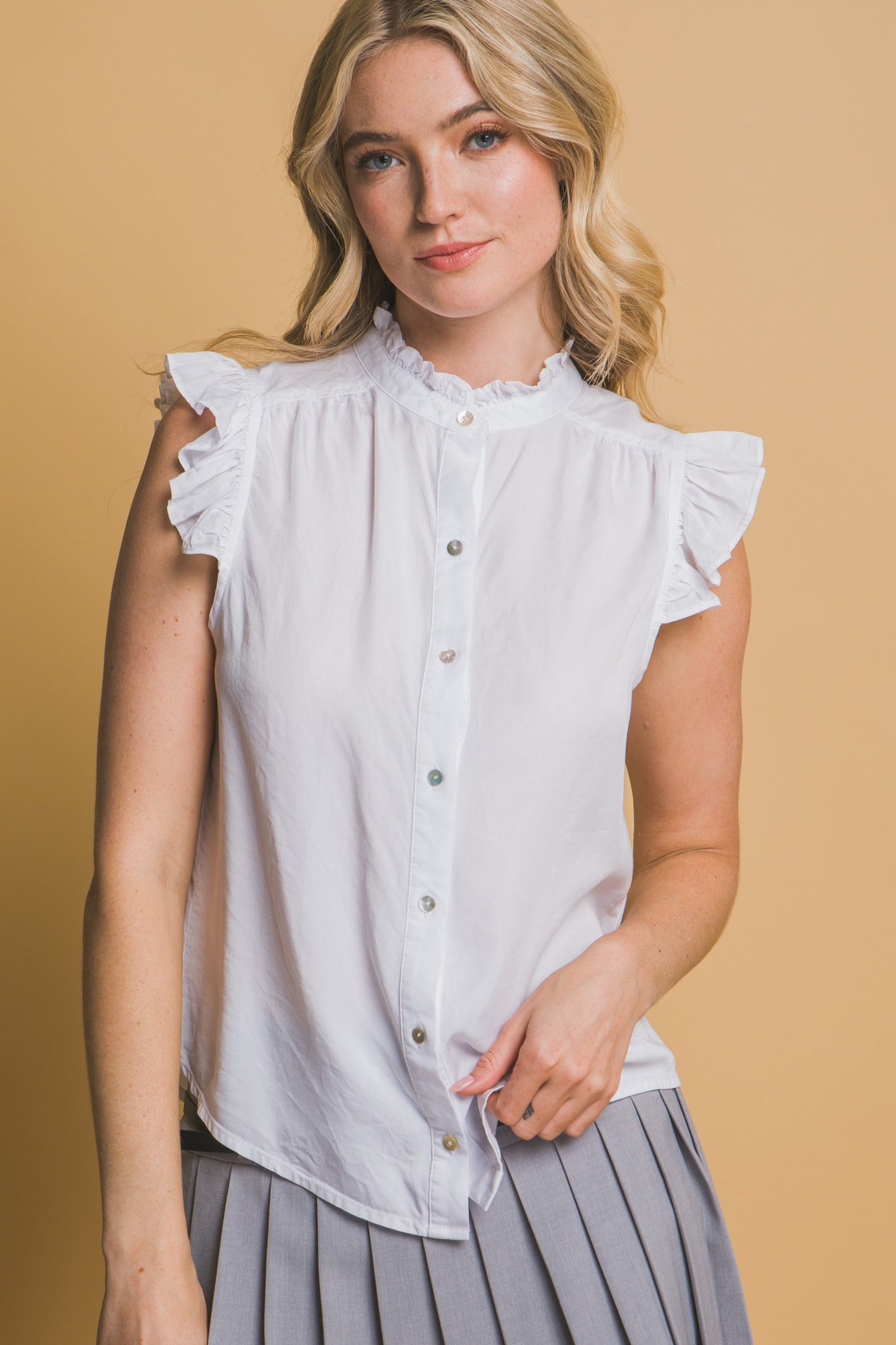 Tencel Ruffle Sleeve Top