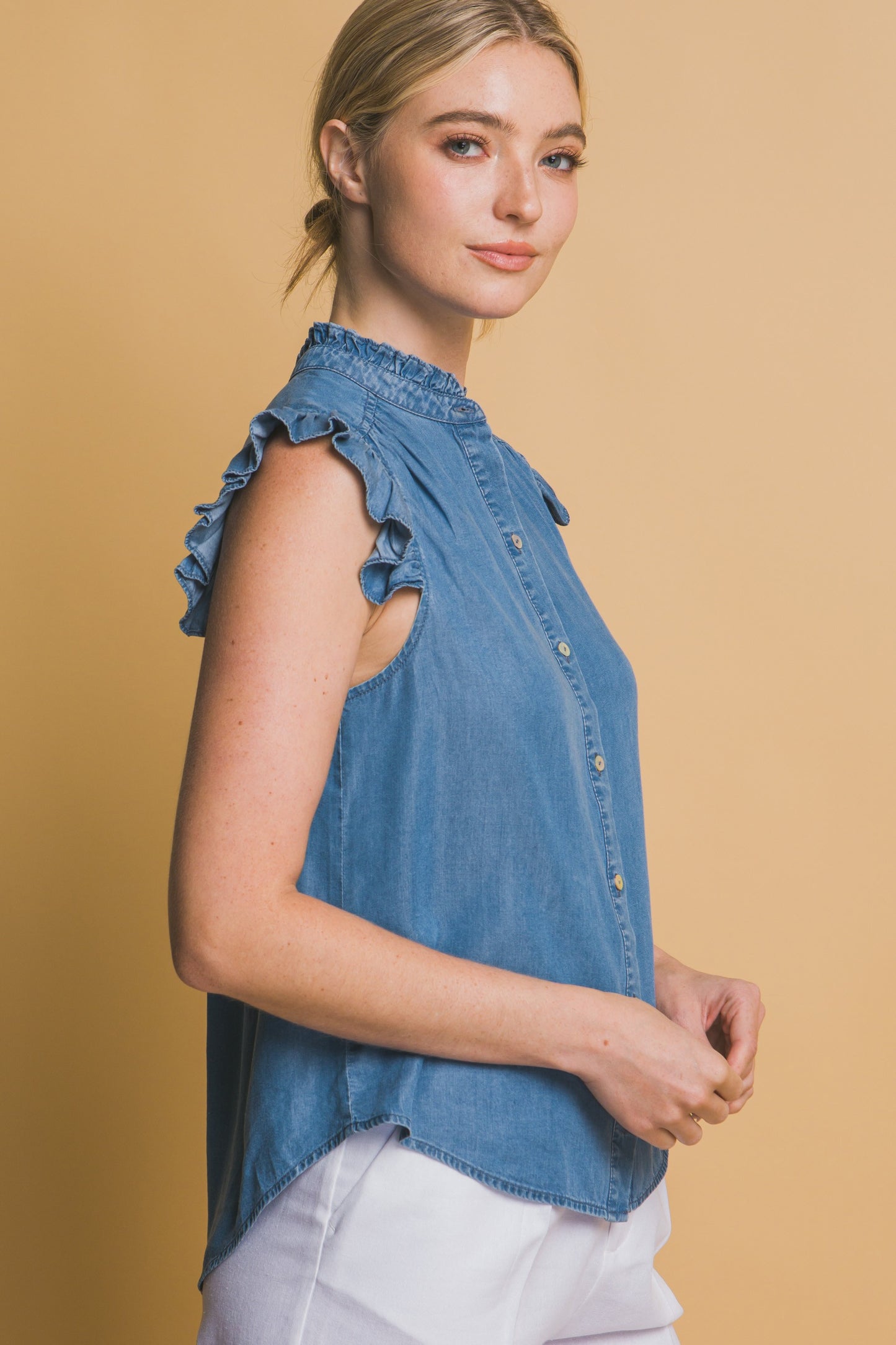 Tencel Ruffle Sleeve Top