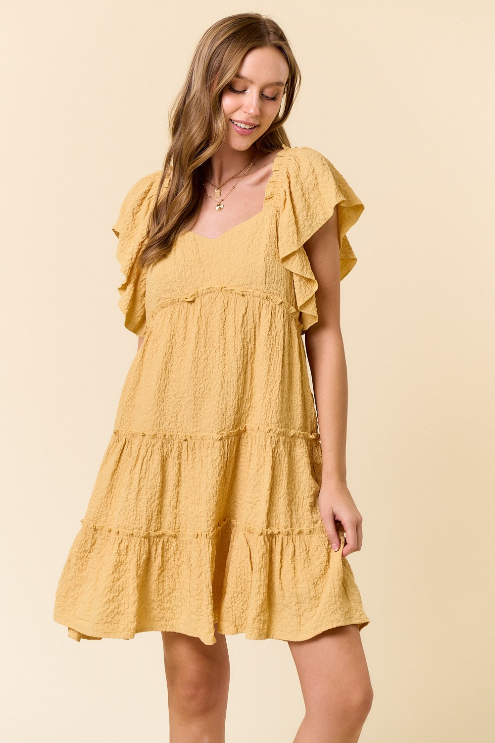 Babydoll Woven Dress With Ruffle Sleeve